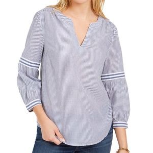 Tommy Hilfiger Cotton Stripped Split-Neck Top